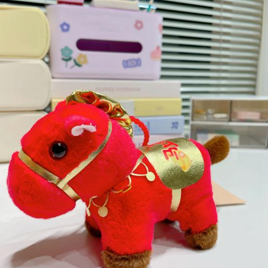 Red Horse Plush Keychain Realistic Soft Stuffed Animal Keyring Pony Mascot Gift for Company Events Kids