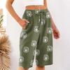 Pantaloni scurți largi de vară pentru femei, cu talie elastică și șnur, din bumbac și in floral