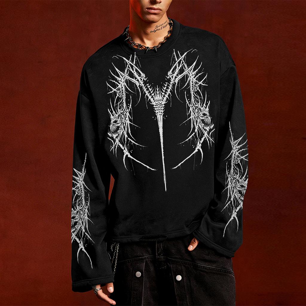 Dark-Style Thorn Skeleton Oversized Short-Sleeve T-Shirt