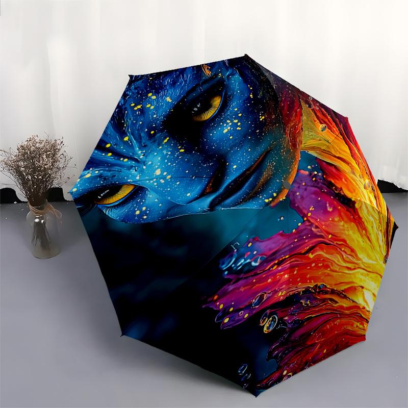 Avatar-inspiriertes Feuerblumen-Automatik-Klappschirm, 8-Rippen-Eisenrahmen, Geeignet für Fans, Reisende, Täglichen Gebrauch und Geschenke0197b