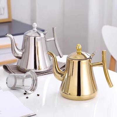 Thick Stainless Steel Teapot Golden Silver Tea Pot With Infuser Coffee Pot Induction Cooker Tea Kettle Water Kettle 1Pc Kitchen