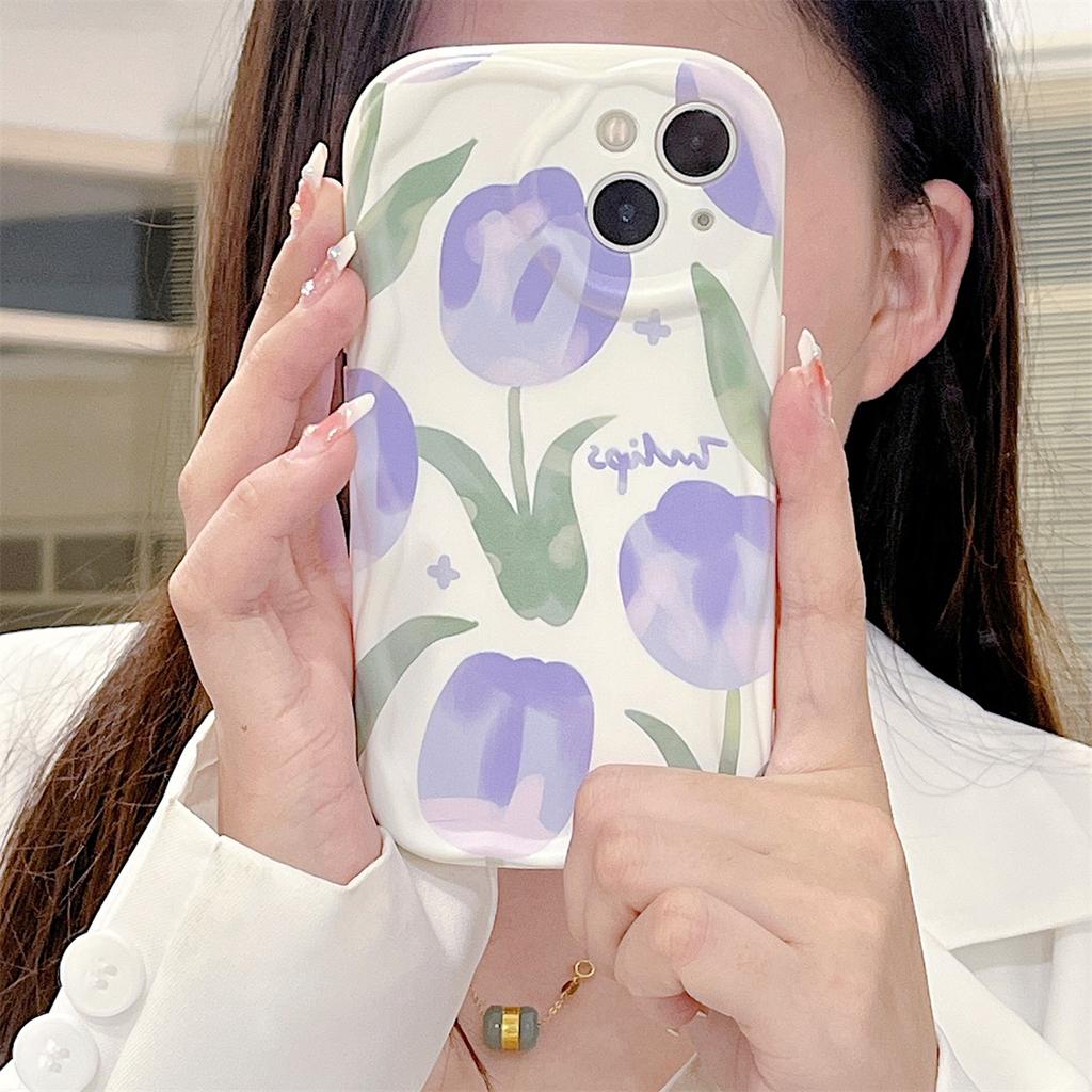 Minimalistické květiny Fialový vzor tulipánů Soft TPU Shell módní pouzdro na telefon pro iPhone Samsung Vivo Xiaomi Oppo