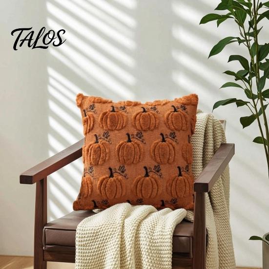 Quilted Embroidery Holiday Decor Fall Pumpkin Cushion Cover, 18x18 Inch Plush Throw Pillow Skin Friendly Fabric Cases Farmhouse Case for Sofa