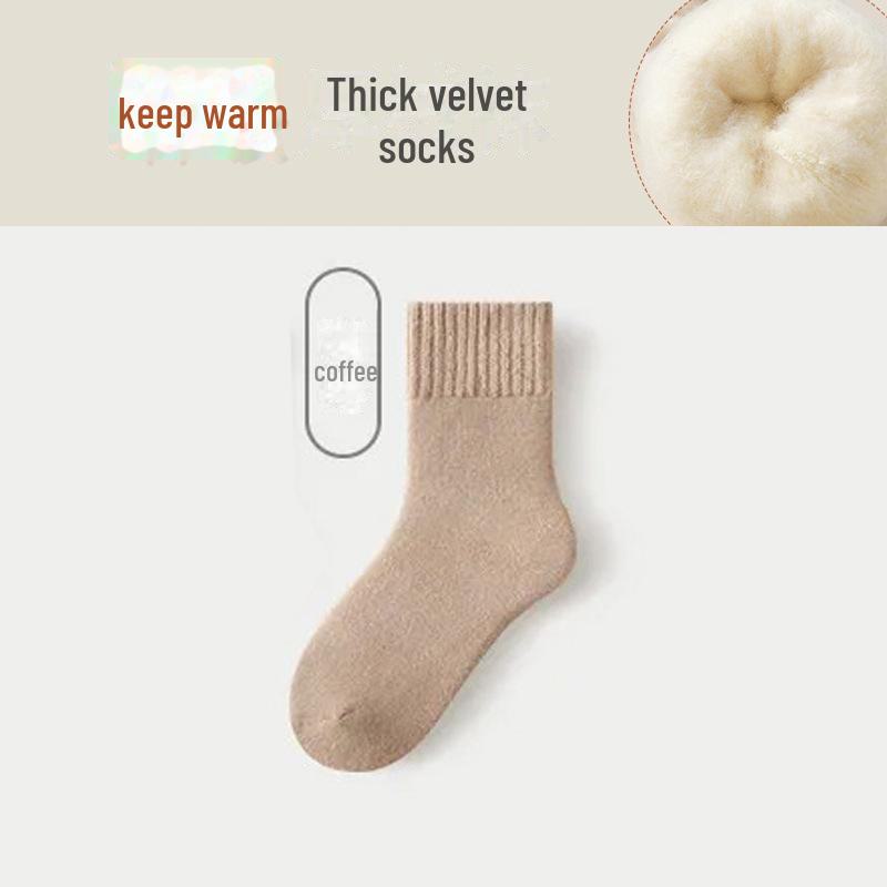 

Женские теплые носки средней длины из кашемира и шерсти для осени и зимы — толстые, без косточек, с бархатной подкладкой