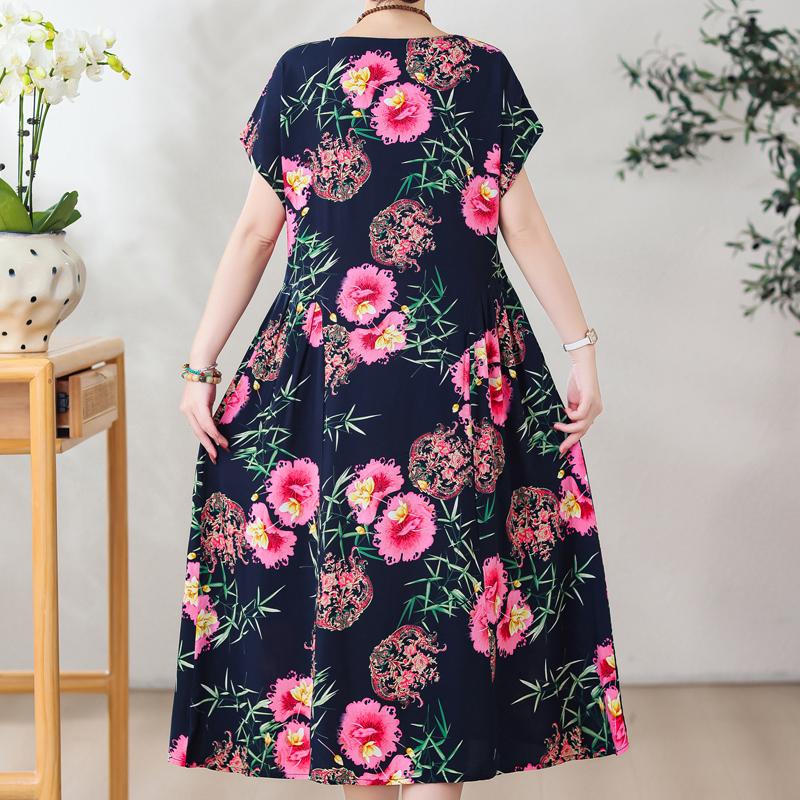 Übergröße Elegante Damenkleider Sommer Vintage Kleidung Kurzarm Lässiges Langes Kleid