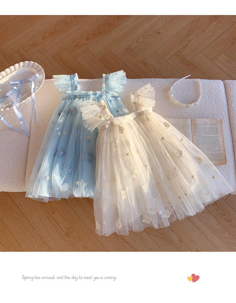 Butterfly Embroidered Mesh Dress: Summer 2025 Baby Girl Princess Puff Sleeve Skirt