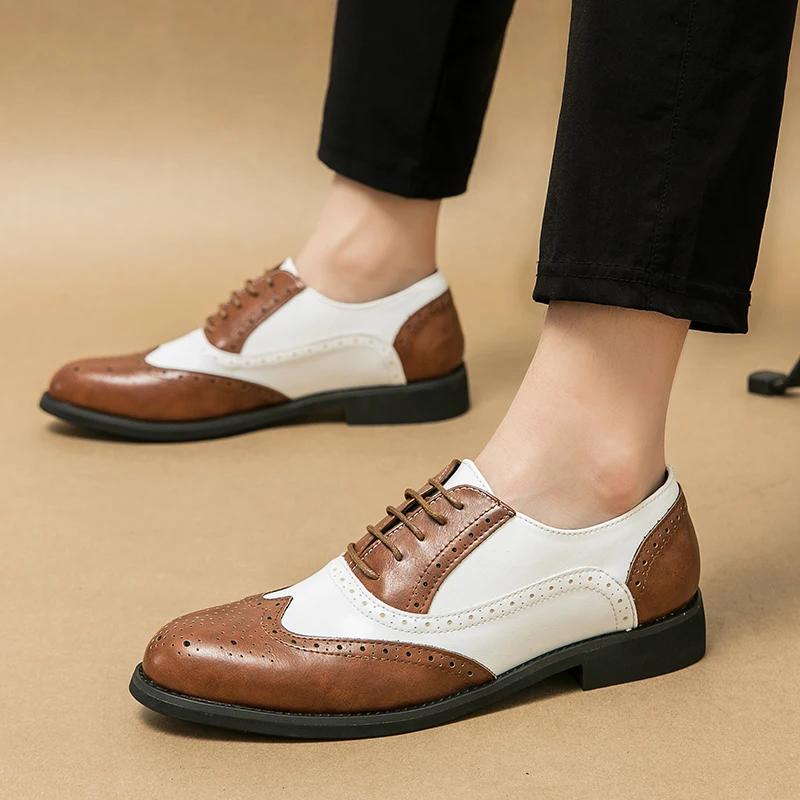 Fashion 2025 British Style Men Prom Evening Dresses Shoes New Casual Leather Lace-Up Oxfords Shoes Fashion Antiskid Flat Designer Shoes