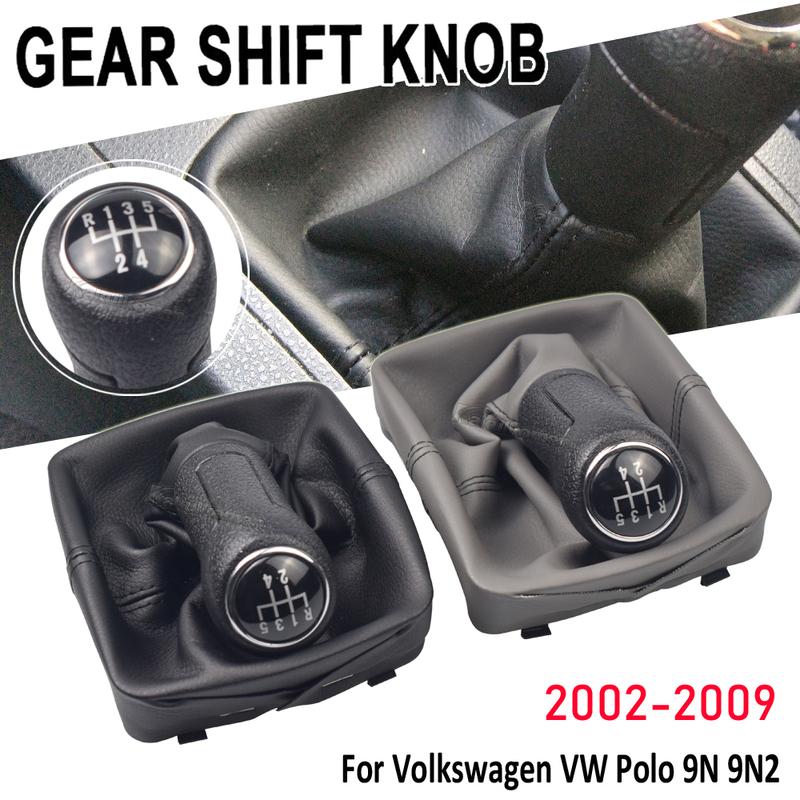 High Quality Manual 5 Speed Gear Shift Knob For VW Polo 9N 9N2 2002-2009 Car Stick Gear Shifter Lever Knob Leather Boot