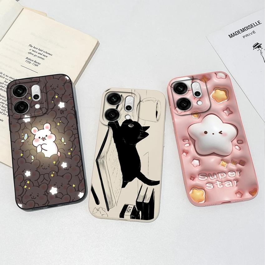 For Oppo Reno14 Pro 14F A5 A5X K13 Phone Cases Table Cartoon Cat Pattern Phone Case Camera Protection Shockproof Silicone Covers For Oppo Bumper Shell