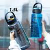 1500ml Sports Water Bottle Large Capacity Plastic Cup Leak-proof With Straw And Time Marker For Home Outdoor Sports