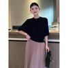 Fashion Black O-Neck Knitted Sweater Women Pullovers Summer Short Sleeve Knit Sweater Pullover Women Sueters