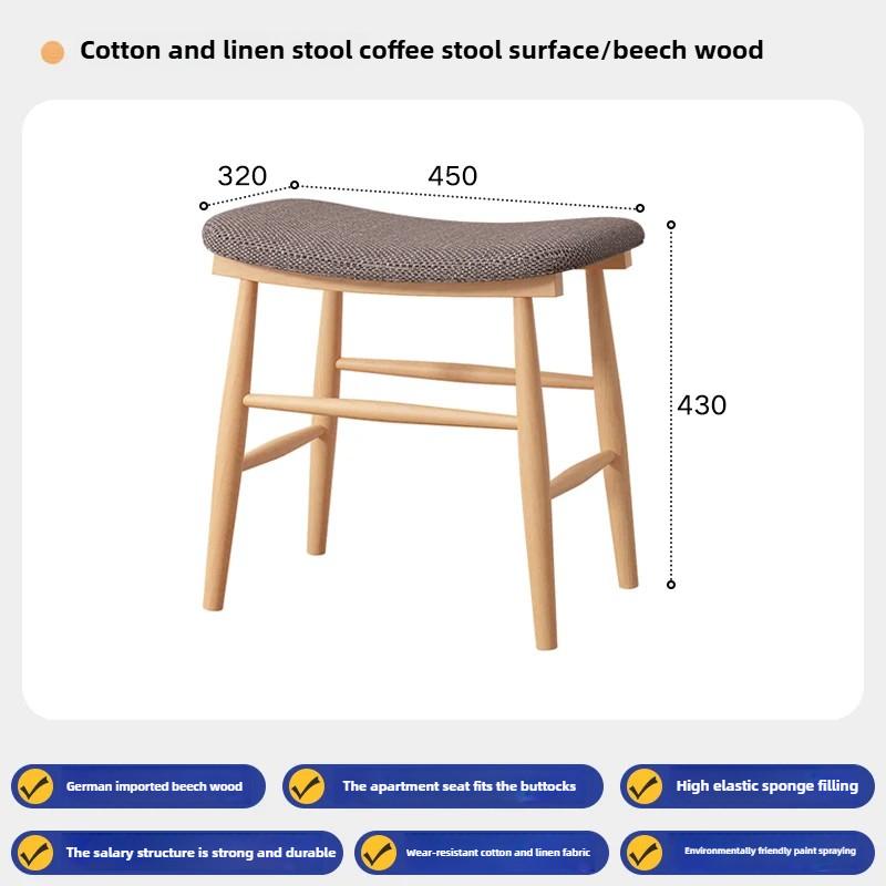 Tufted Makeup Stool Solid Wood - Scandinavian Vanity Chair with Pillow, Upholstered Bedroom Bench for Dressing Table & Entryway