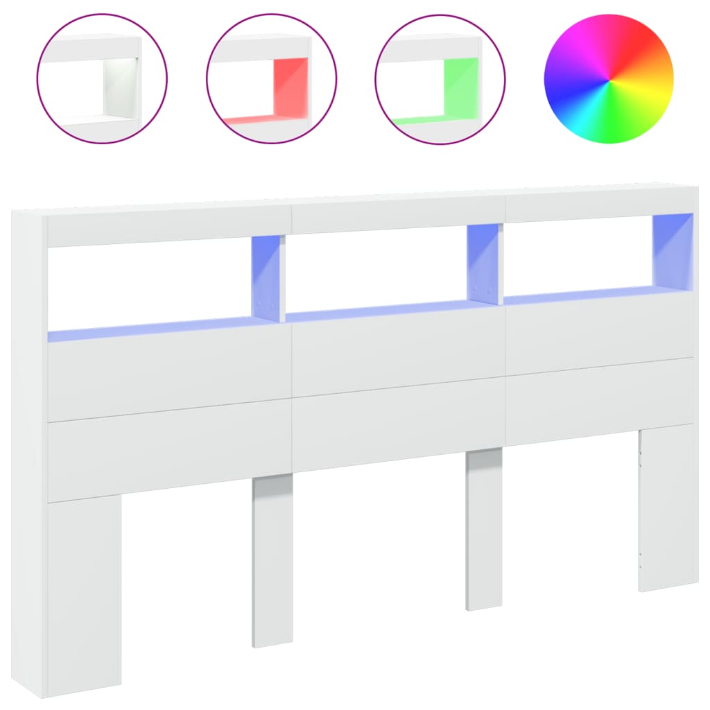 LED Headboard with Shelves White 180 x 17 x 102 cm