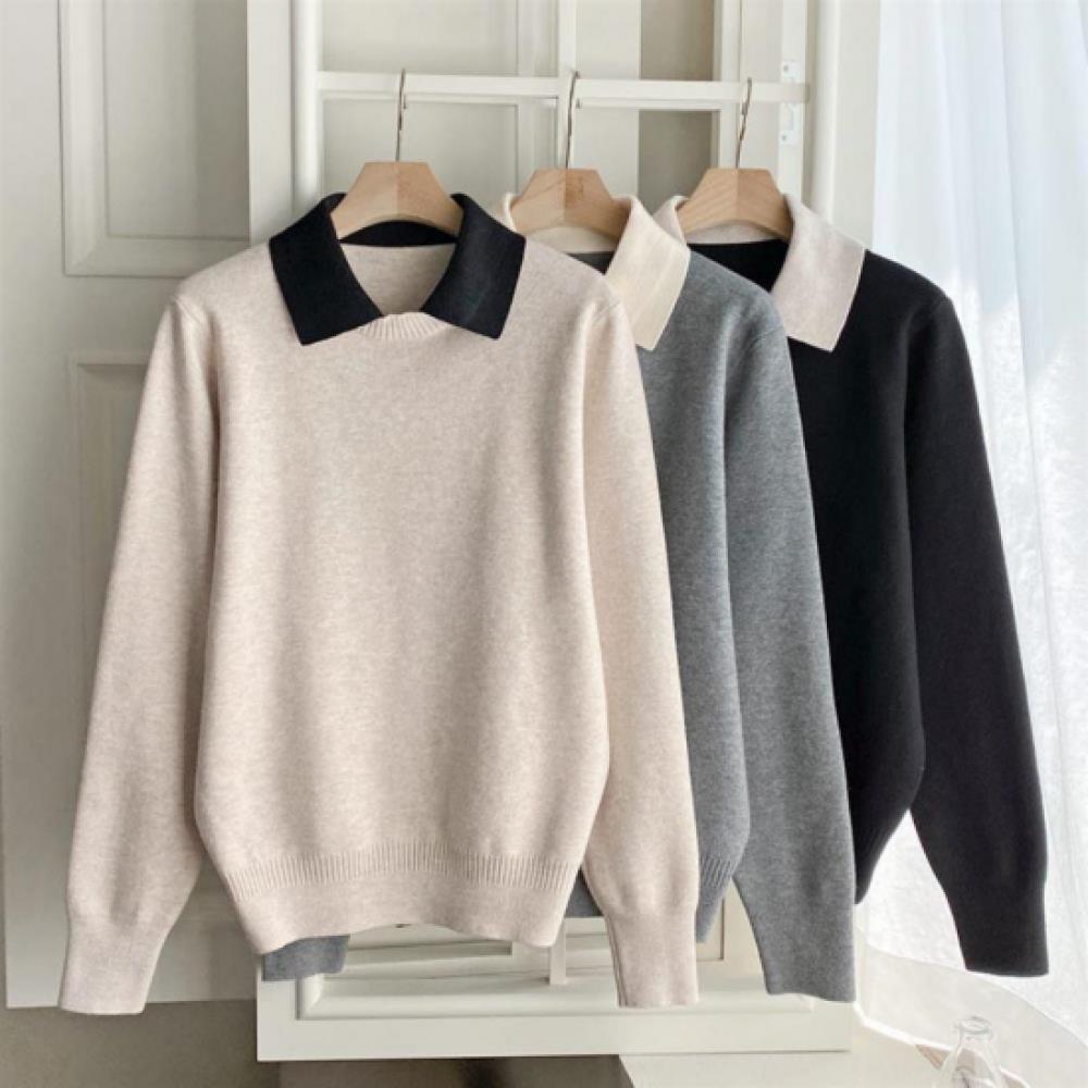 New Arrivals Open Run Women Collared Layered Long Sleeve Knit