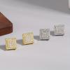 Trendy  Golden Color / Silver Color Bling Out Iced AAA Three Zirconia Micropave Square Hip Hop Stud Earrings
