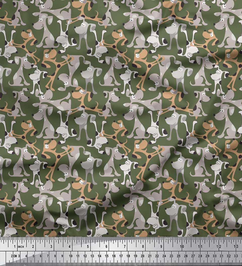 

Японська креп-сатин Soimoi Мультяшна тканина з принтом собаки на метри 42 дюйми 42 Inch Wide - Poly Crepe зелений