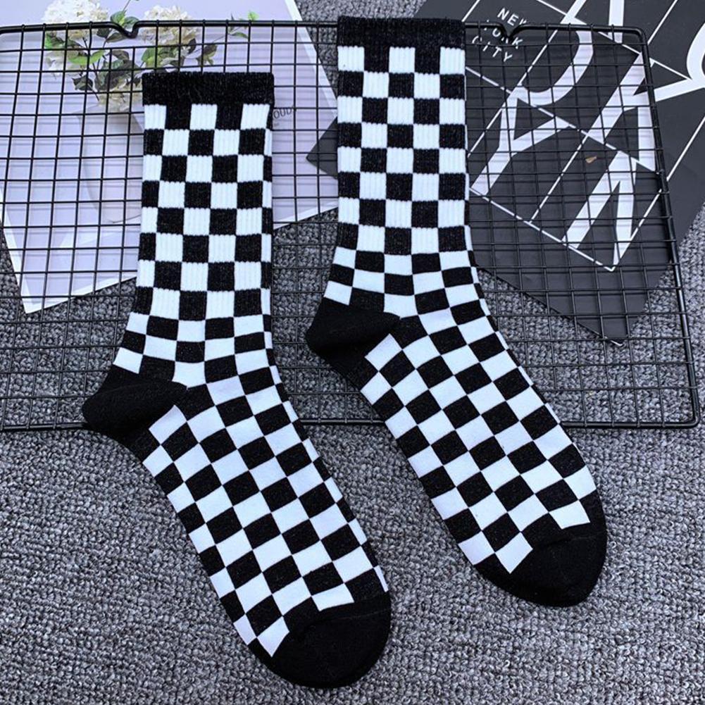 1 Paire Femmes Et Hommes Coton Mi-Longueur Damier Sport Décontracté Polyvalent Chaussettes Mode So P0V7