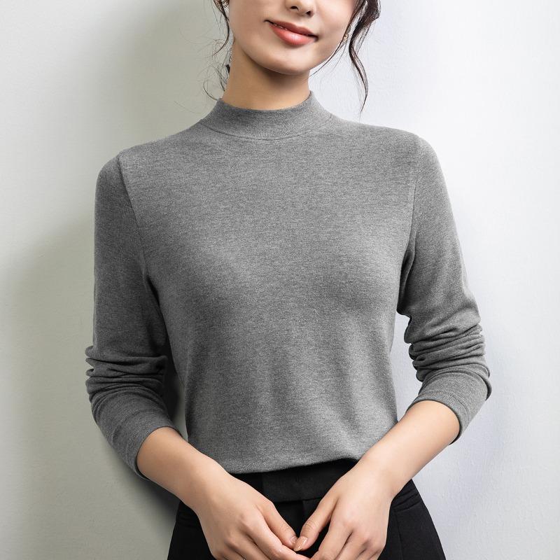 Ankola red semi-turtleneck wool fleece bottoming shirt with autumn and winter new T-shirt medium neck slim-fit top