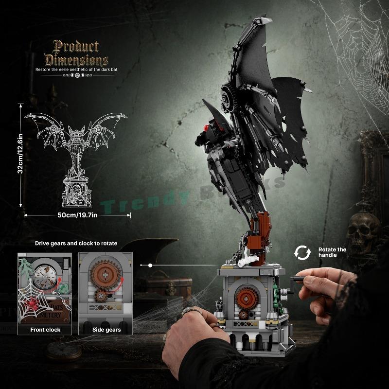 928PCS Gothic Dark Bat Building Blocks,Highly Restored Animal Shape,Day of the Dead Decor,Assembly Bricks DIY Toy Halloween Gift