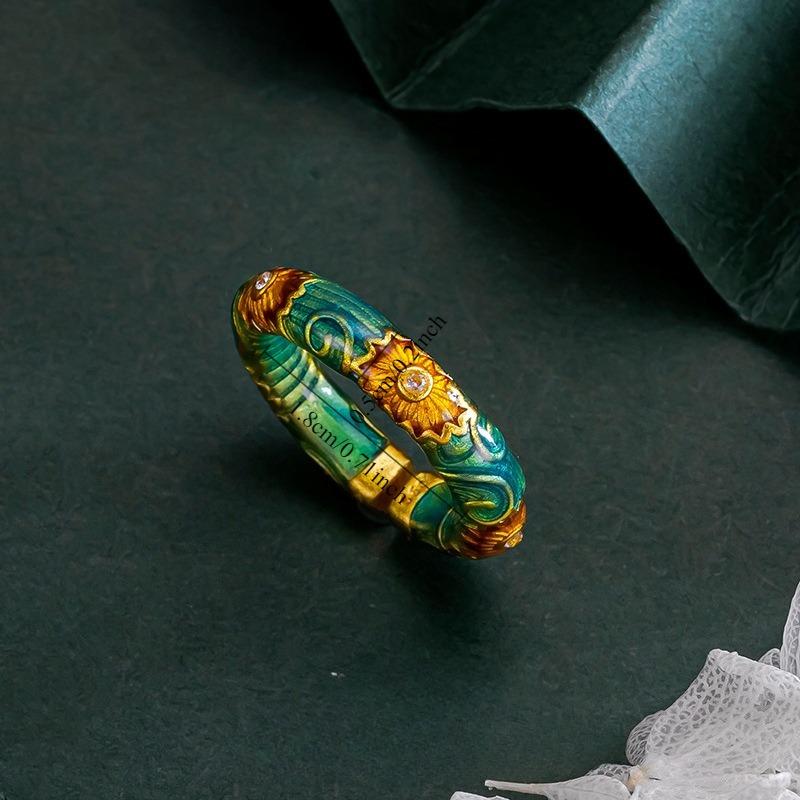 Enamel Painted Bracelet Ring Set Female, Fresh and Sweet Sunflower Opening Design Fashion Accessories Gift