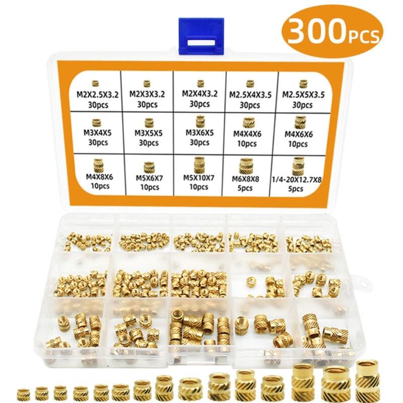 300pcs Female Thread Brass Knurled Embedment Nuts Assortment Nuts Accessories