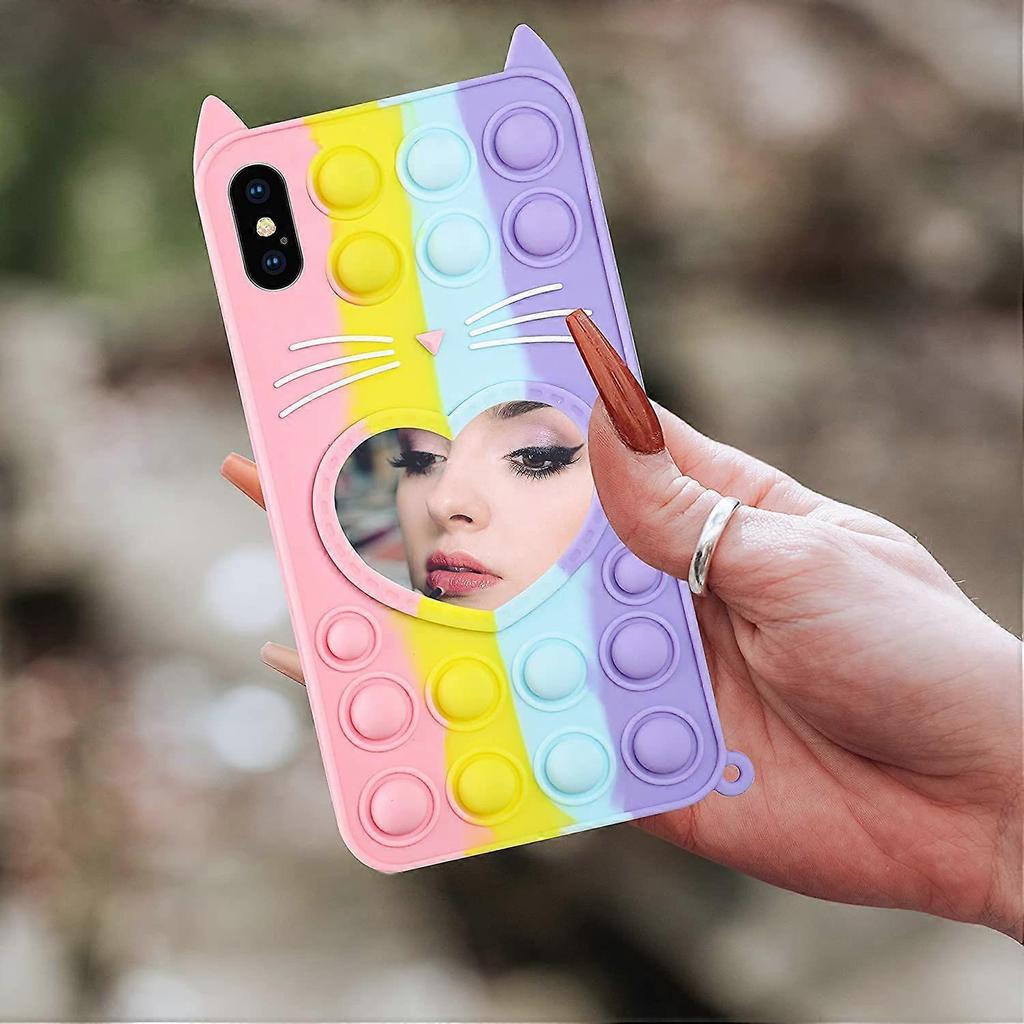 Yellow Heart Cat Case for iPhone Xs Max Cartoon Funny Kawaii Cute Silicone Cover Fidget Unique Design Aesthetic for Girls Boys Kids Cases(for iPhone X