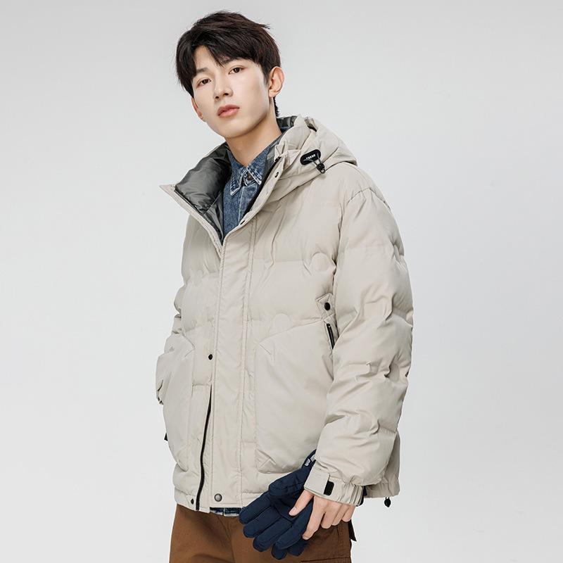 Winter new trendy down jacket men's short solid color sports fashion casual white duck down warm hooded jacket men