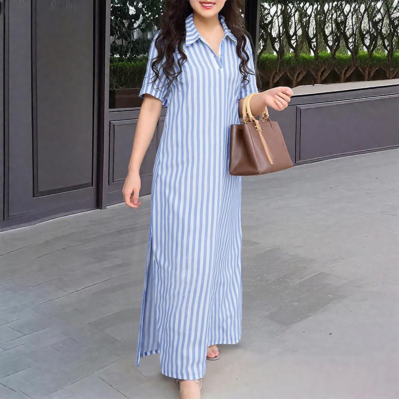 ZANZEA Rochie de cămașă de vară casual pentru femei, cu guler rabatat, largă, cu mâneci scurte