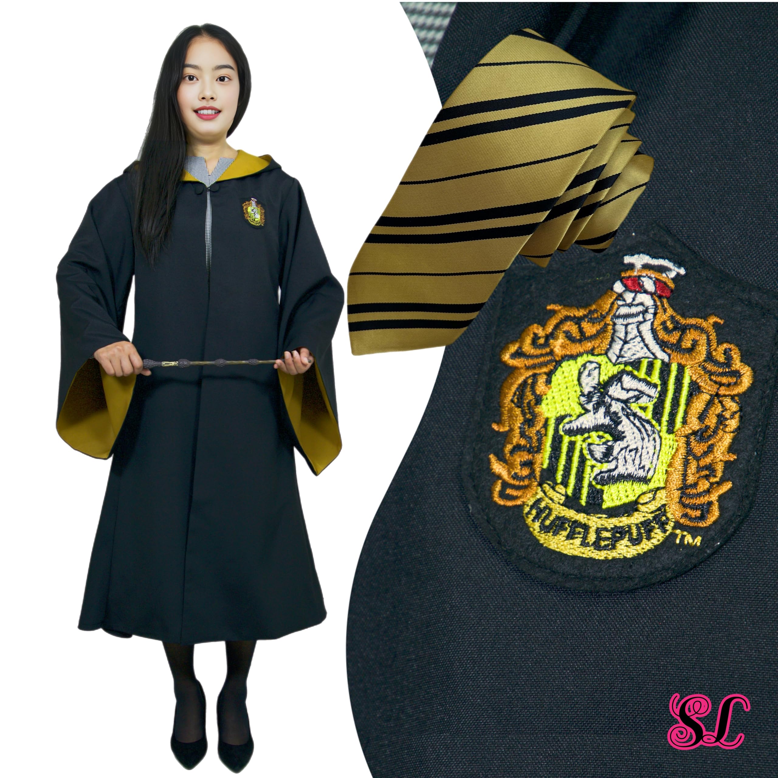 

Universal Studios Tour Harry Potter Hufflepuff Magical World Immersion Long Slim Premium Edition Robe [SexyLovely] (with tie) Wrinkle-Resistant (M) чорний