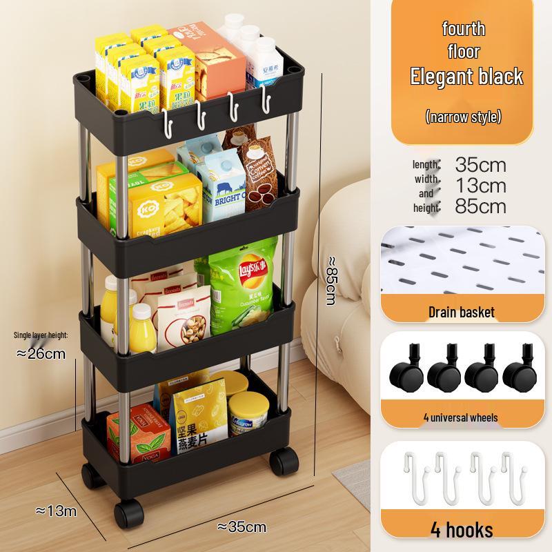 Multi-Layer Movable Storage Rack for Bathroom, Kitchen, or Bedroom