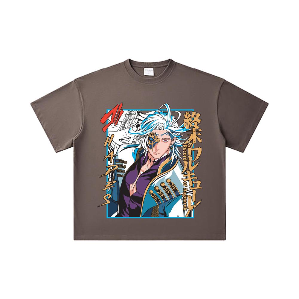 260 GSM Dubbelgarn 32's 100% Bomull Record of Ragnarok V6 Hades Tryck Unisex Tung Bomulls T-shirt
