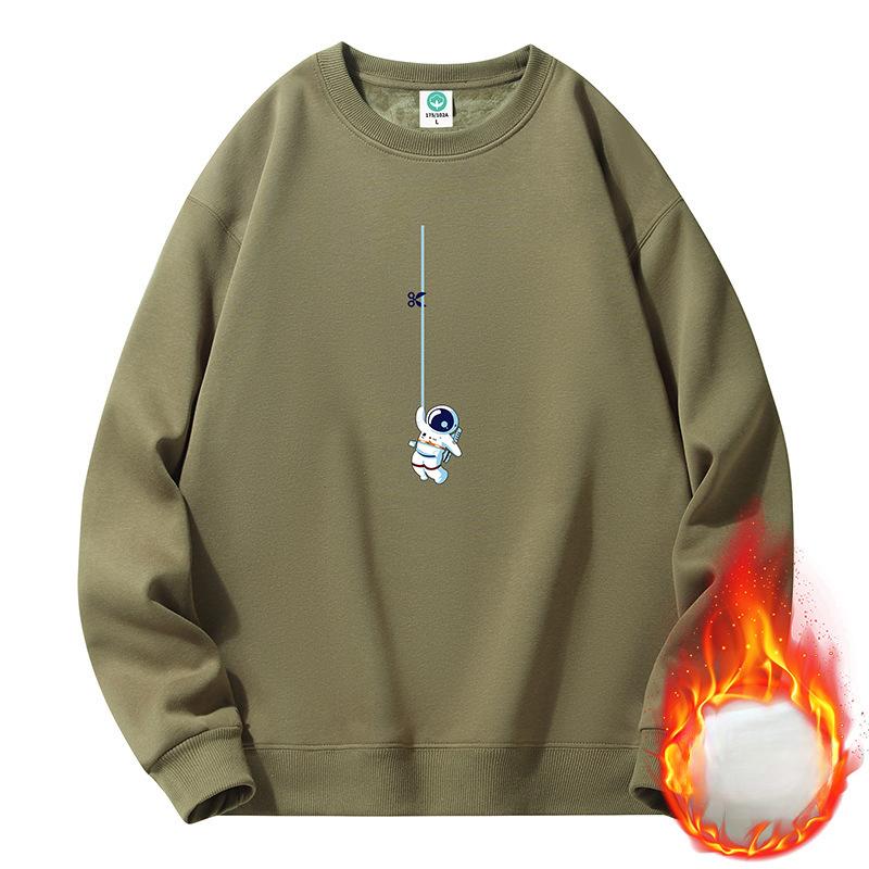 

Утолщенный флисовый свитер с круглым вырезом, мужской и женский трендовый свободный пуловер, топ для пары, универсальная нижняя рубашка 5XL хаки