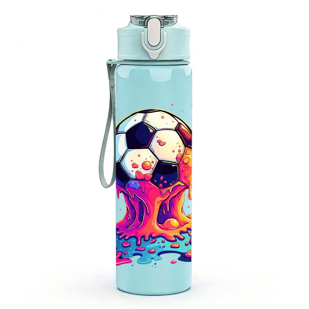 1PC Dripping Paint Soccer Ball Artwork 750ml Color Plastic Water Bottle Leakproof Flip Straw Lid For Sports Office Home Use