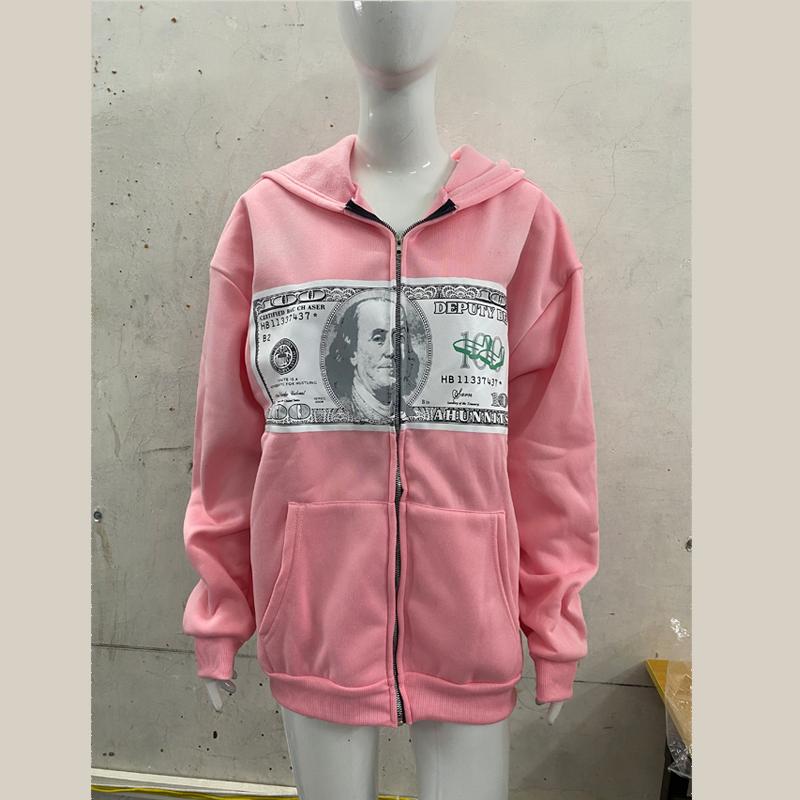 European and American Y2K Retro Printed Street Hip-hop Zipper Hoodie