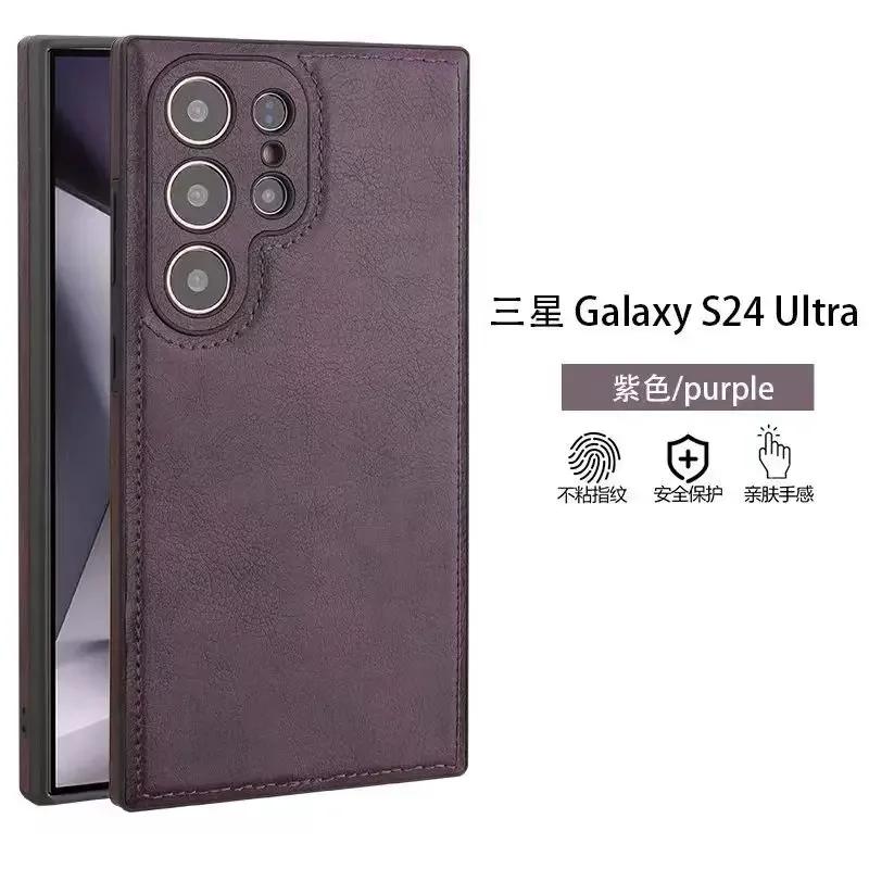High-end Cowhide Leather Phone Case for Samsung Galaxy S26 Ultra S25 S24 S23 S22 A57 Camera Lens Protection Luxury Soft Cover
