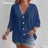 JPNTKY Women's Fashion Casual Solid Color Print Long Sleeve V Neck Blouses & Shirts