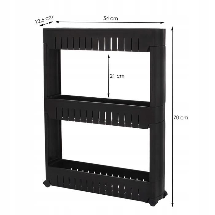 SPRINGOS® Etagère 3 Étages À Roulettes - Chariot De Stockage - Meuble De Rangement De Cuisine, Salle De Bains - Noir