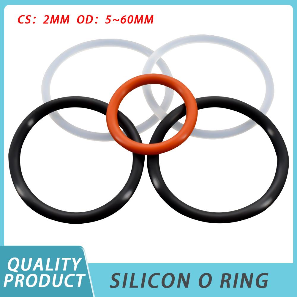15/50Pcs White/Red/Black O Ring Seal Gasket Thickness CS 2mm OD5mm~60mm Silicone Gasket O-ring Insulated Sealing Round Washer