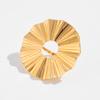 Design Metal Pleated Feathers Imitation Pearl Ring, Wind Flower Open Ring Joint Ring