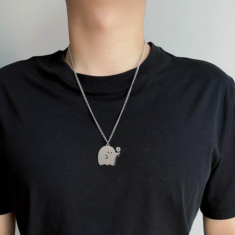 2 Pack Specter Pendant Necklace Chain Necklaces Birthday Gift Necklaces Stainless Steel Texture for Party and Daily