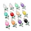 20pcs 21x10mm Enamel Rose Bud Flower Charms Pendant Alloy Metal DIY Jewelry Making Accessories Findings for Necklace Earrings