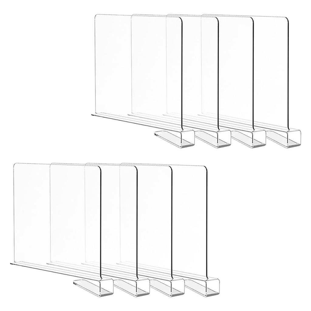 8 Pack Clear Acrylic Shelf Dividers, Wardrobe Organiser & Separator for Clothes, Towels and Bags, Tool- Partition for Wooden Shelves (F