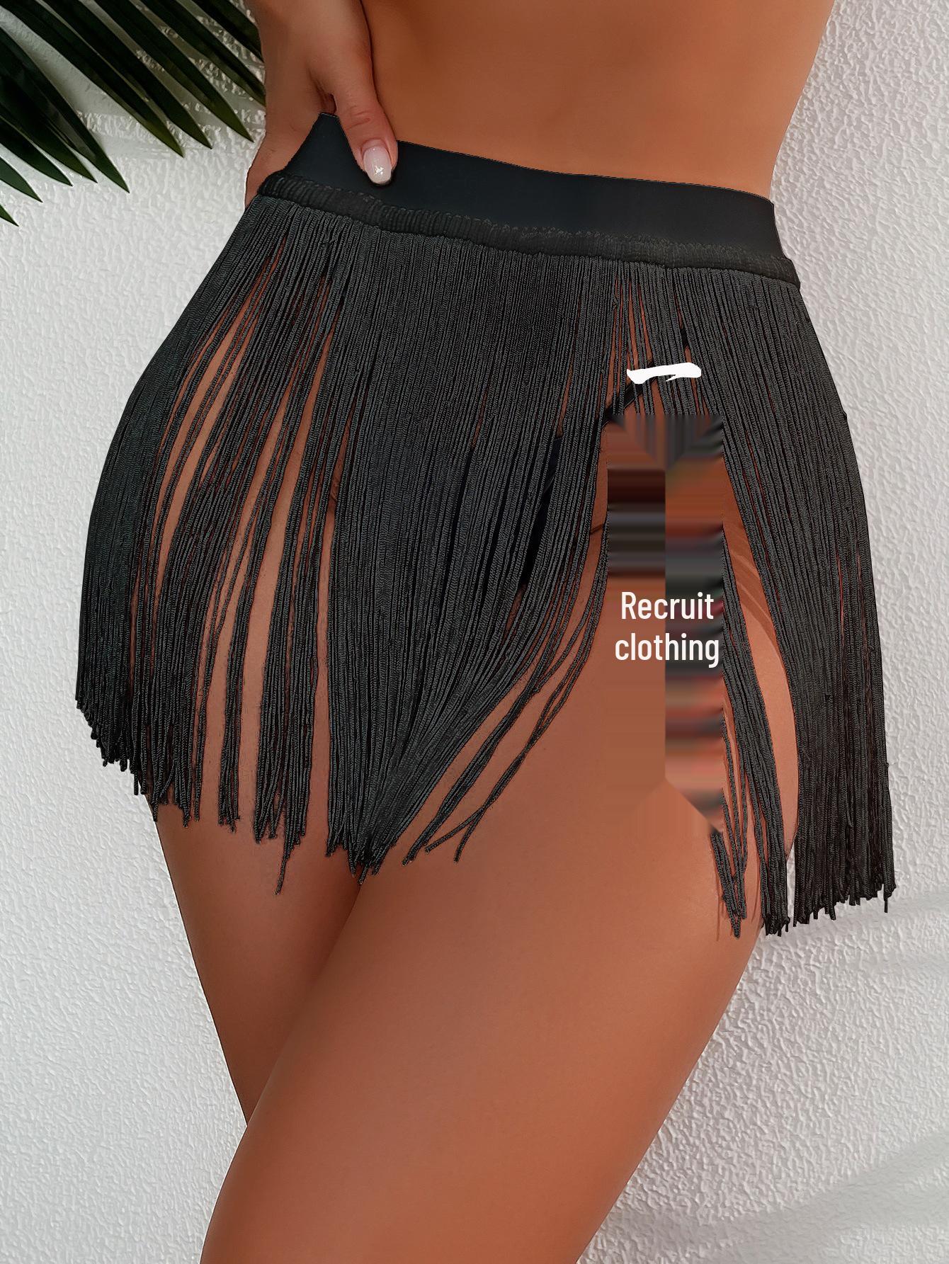 

Европейская и американская новая пляжная мини-юбка с кисточками, накидка-бикини для женщин - Сексуальный приморский стиль. Medium чёрный