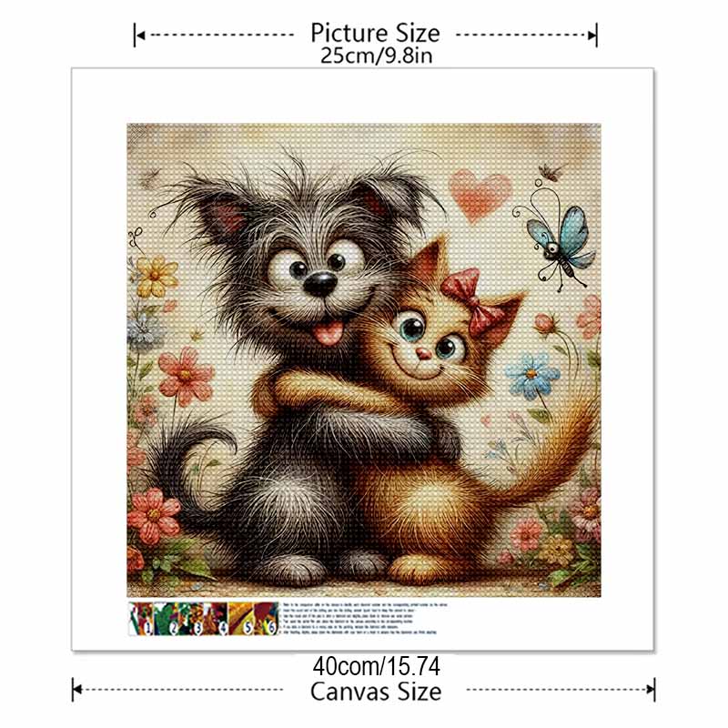 New Arrival 5D DIY Full Circle Diamond Painting "Cat and Dog Hug" Embroidery Cross Stitch Home Decor Gift