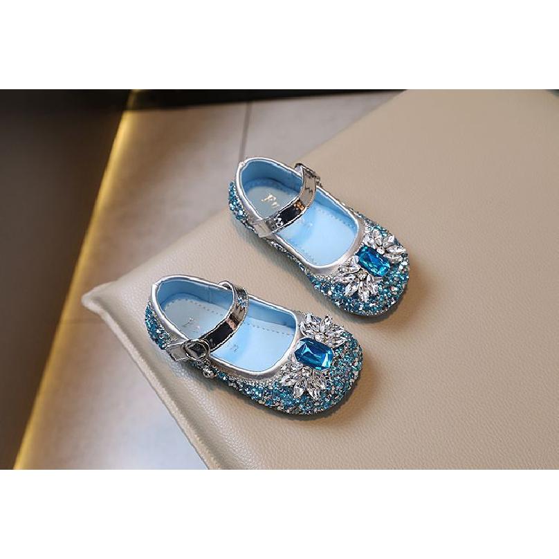 Girls Princess Shoes Spring and Autumn New Rhinestone Fashion Bow Baby Girl Crystal Shoes Soft Sole Elsa Single Shoes