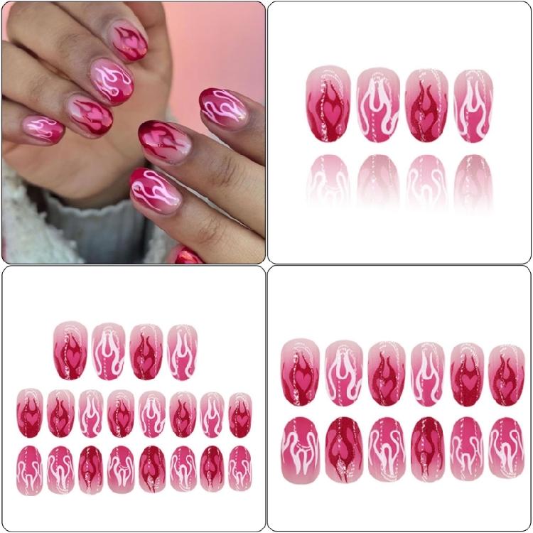 24pcs Short Oval Press On Nail Comfortable Stick On Nail Valentine's Day Manicure Nail Accesories For Special Occasion