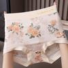 Women Flowers Panties Mesh Mid-Rise Briefs Breathable Skin Friendly Underpants Plus Size Stretch Underwear