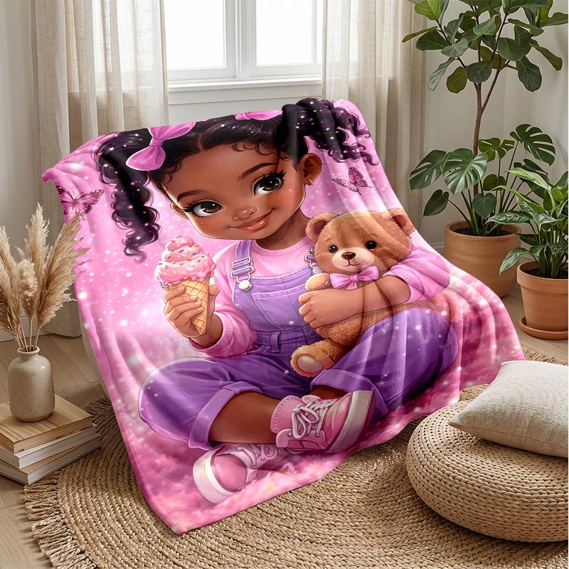 Teddy Bear On Moon with Lantern Theme Blanket Lightweight Warm Flannel Blanket Decorative Throw Blanket for Home Decoration