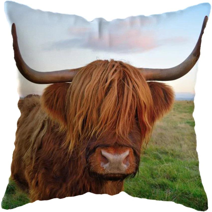 Scottish Highland Animal Print Pillowcase Home Decoration Cushion Cover Sofa