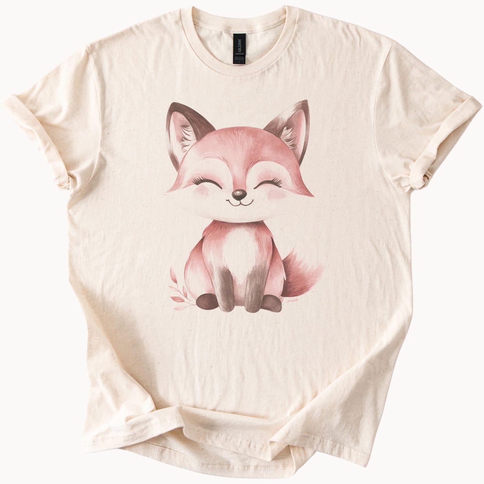 Cute Watercolor Fox Graphic Tee Happy Smiling Fox Face Animal Art T Shirt Soft Aesthetic Fun Forest Woodland Creature Apparel Top 130